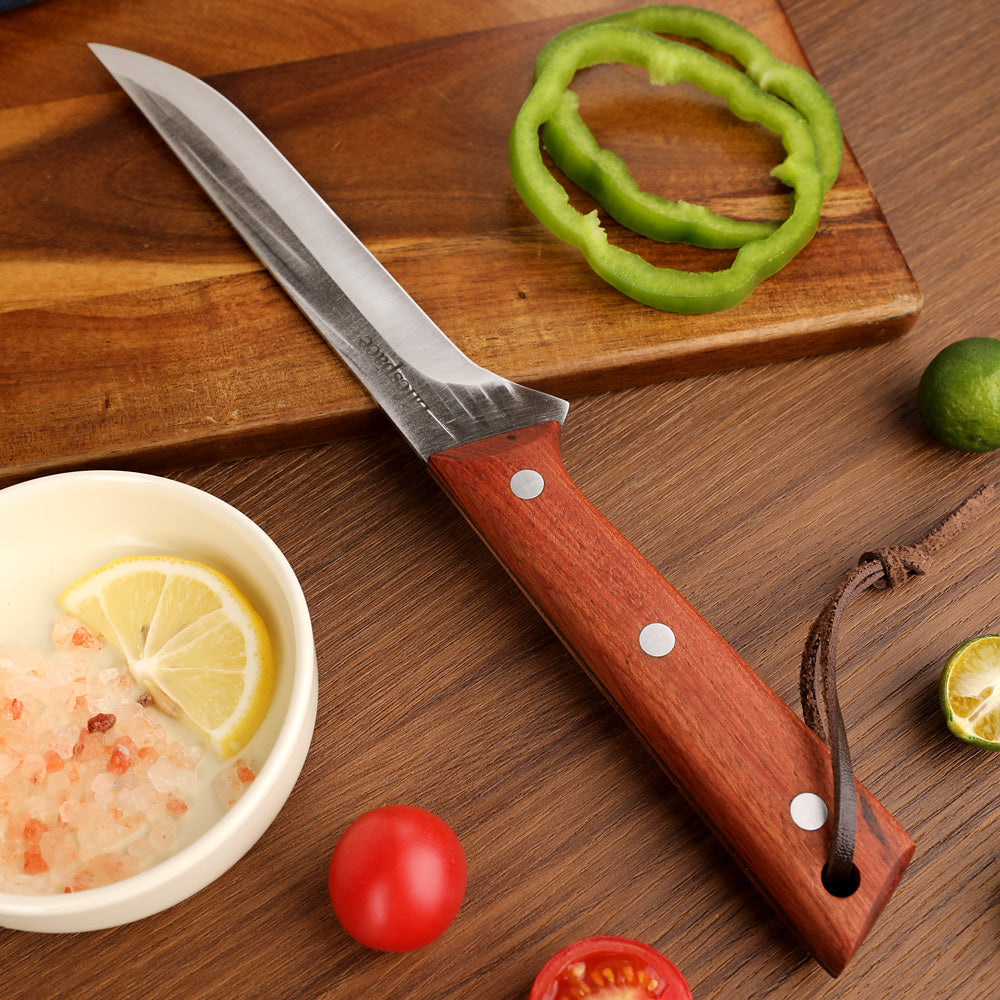 Texas Barbecue 6.7 Inch Broad-Blade Utility Knife with Red Wood Handle