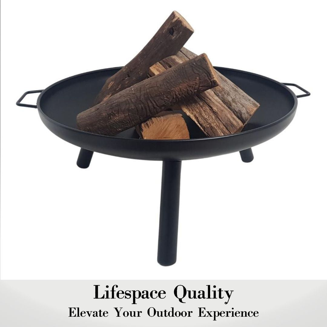 Lifespace 23in Bowl Firepit & Log Holder Bundle with FREE Leather Gloves
