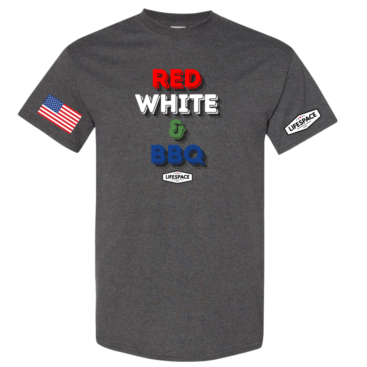 Lifespace Premium Cotton-Poly Blend Crewneck T-shirt "Red, White, & BBQ"