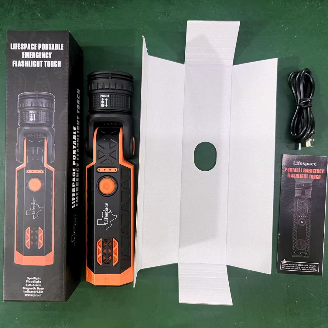 Lifespace Premium 3-in-1 Portable Emergency Flashlight with Siren, USB C-Port & Magnetic Base