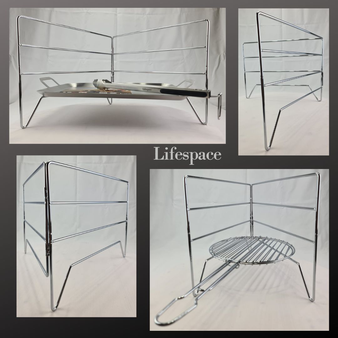 Lifespace Folding Camping Grill Grid Stand - Chrome