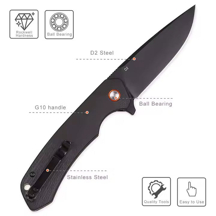 Lifespace Matt Black EDC Flip Blade Pocket Knife in a Gift Box
