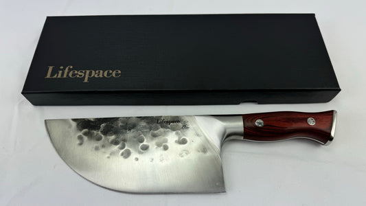 Lifespace 7.6" 'Lone Star' Curved Blade Meat Cleaver with a Pakkawood Handle