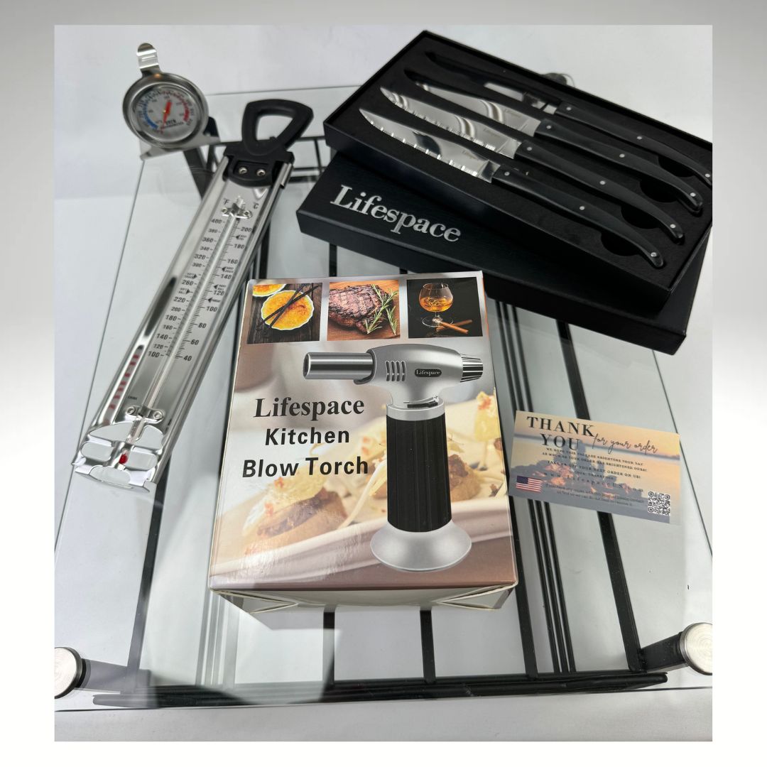 Lifespace Ultimate Kitchen Bundle Deal - 40 K-Cup Coffee Pod Holder, Creme Brulee Burner, Steak Knives, Thermometers...