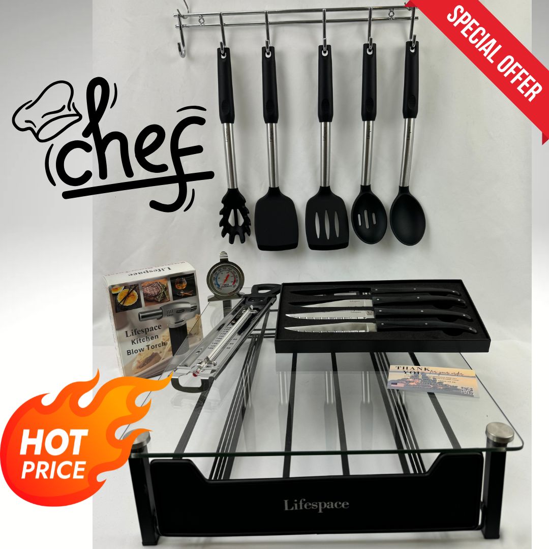 Lifespace Ultimate Kitchen Bundle Deal - 40 K-Cup Coffee Pod Holder, Creme Brulee Burner, Steak Knives, Thermometers...