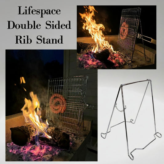 Lifespace Double Sided Live Fire Grid Basket Stand - Chrome