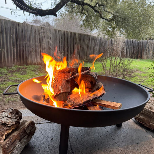 Lifespace 23in Bowl Firepit & Log Holder Bundle with FREE Leather Gloves