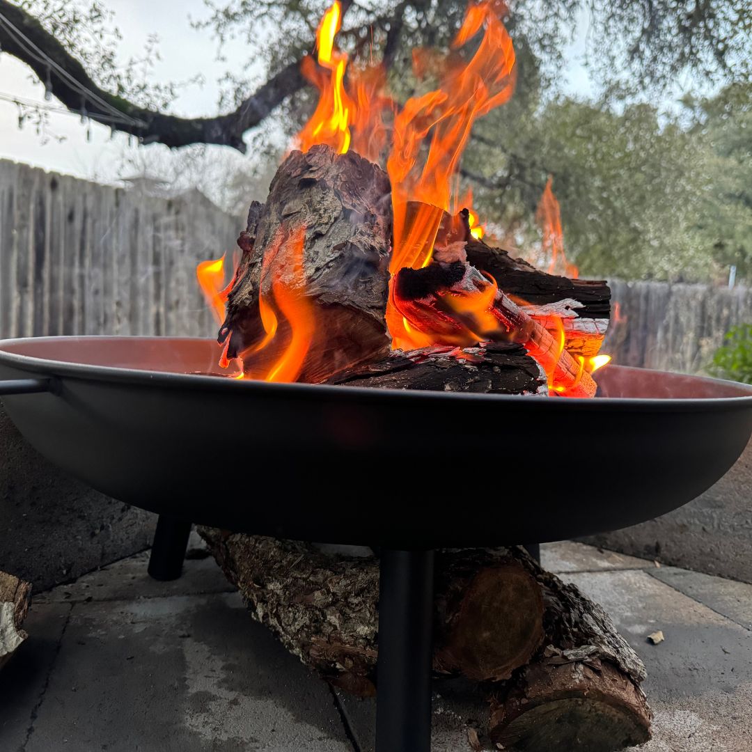 Lifespace 23in Bowl Firepit & Log Holder Bundle with FREE Leather Gloves