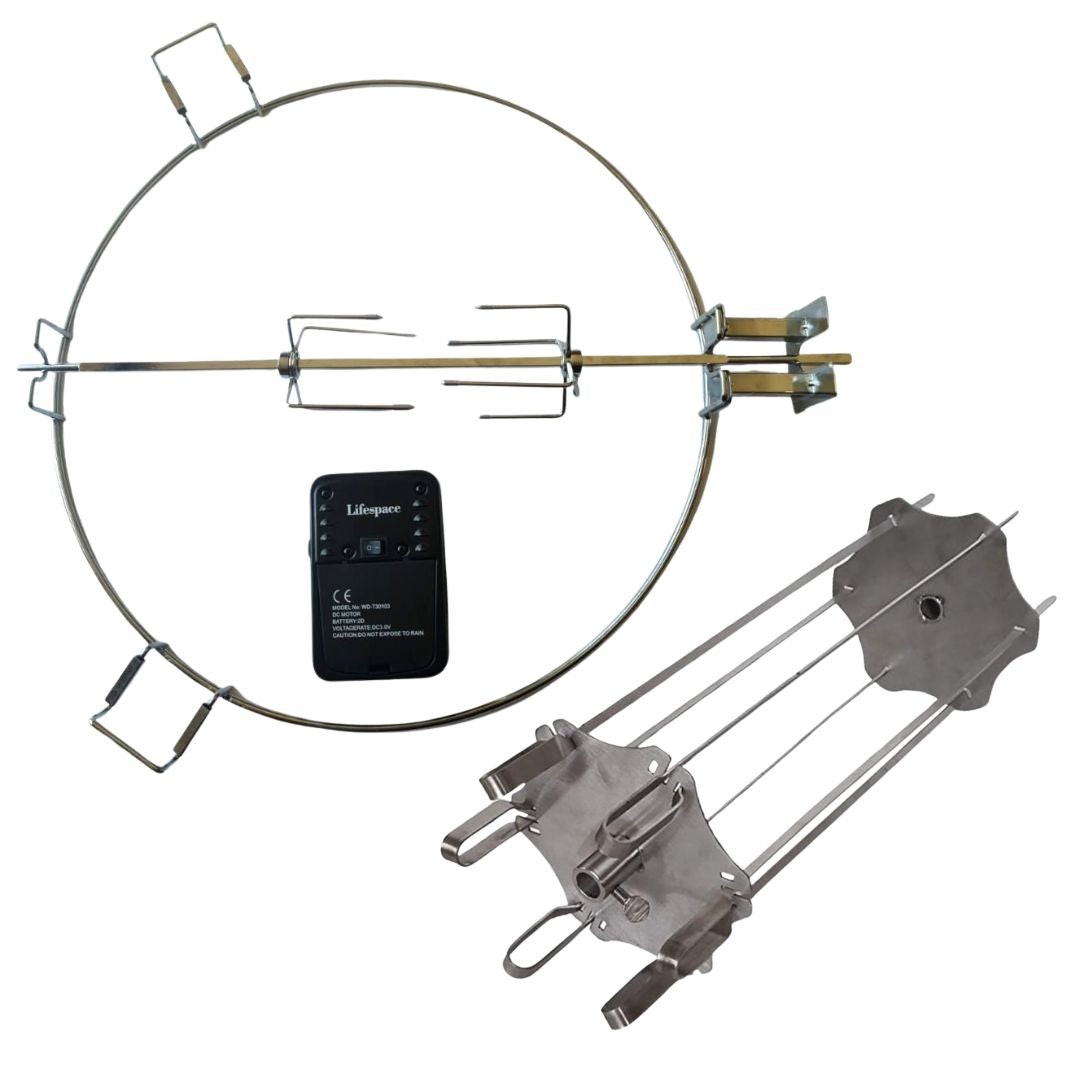 Lifespace Spit Roast Grill Ring & Skewer Bundle with Motor, Shaft & Prongs for 22" Kettle Grill