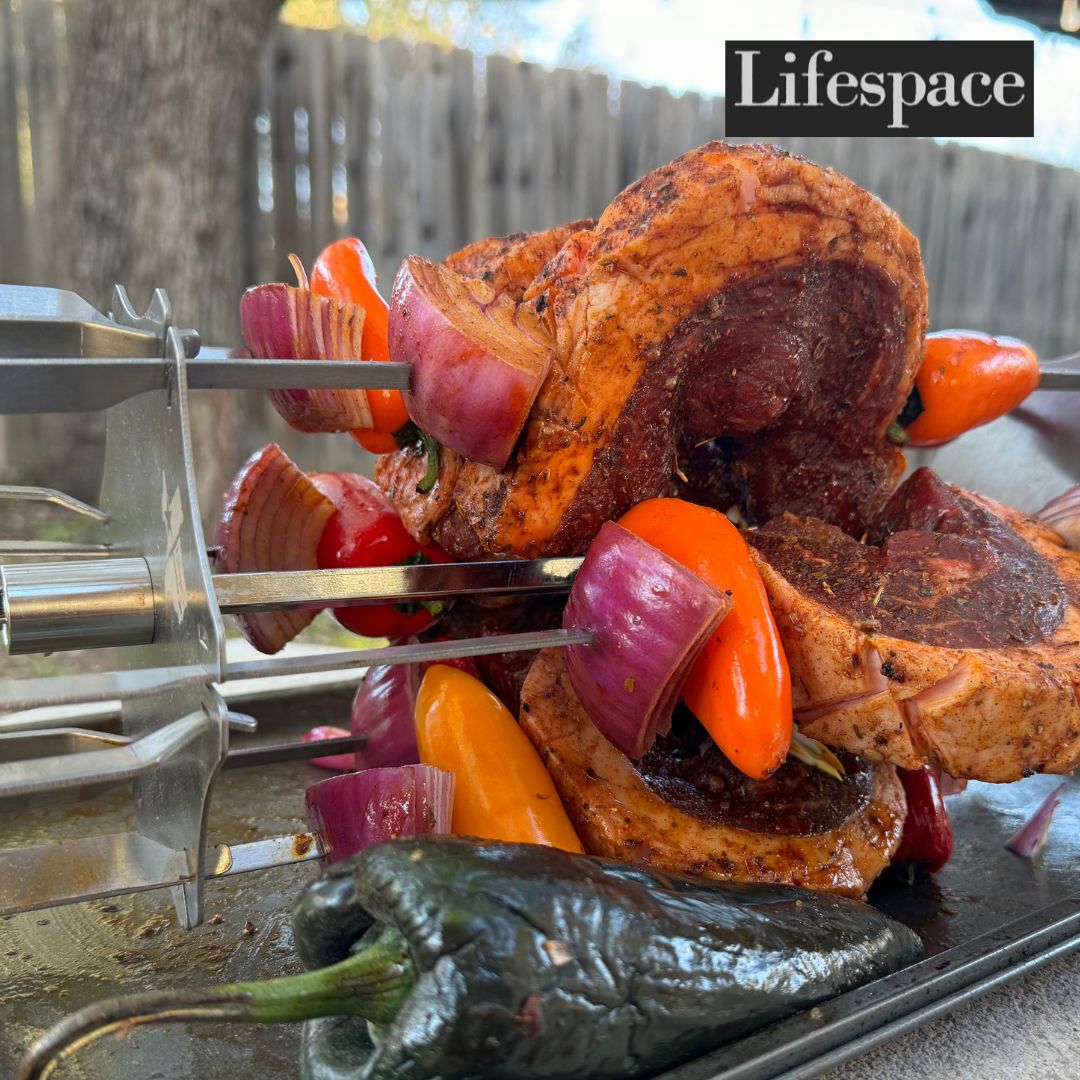 Lifespace Spit Roast Grill Ring & Skewer Bundle with Motor, Shaft & Prongs for 22" Kettle Grill