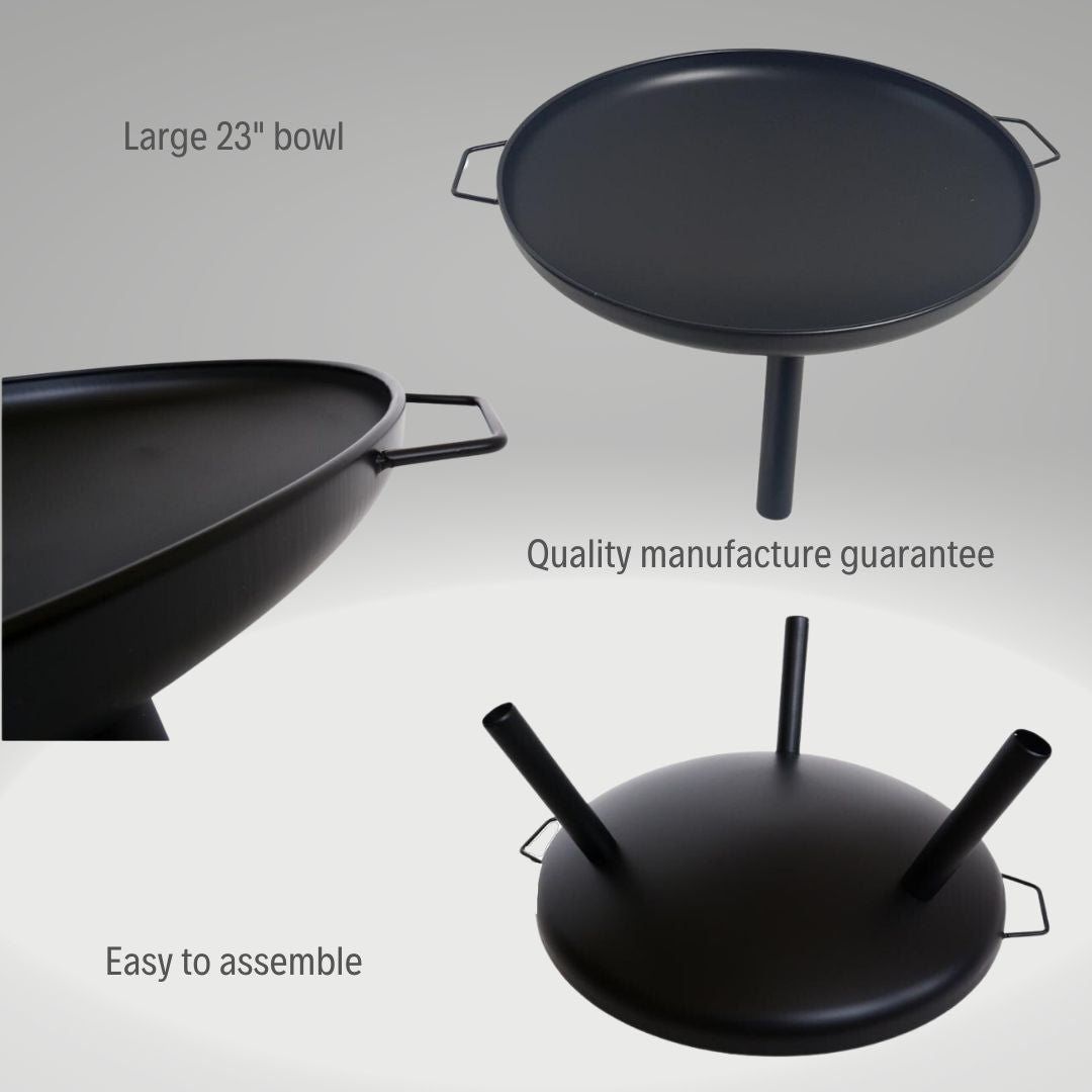Lifespace 23in Bowl Firepit & Log Holder Bundle with FREE Leather Gloves