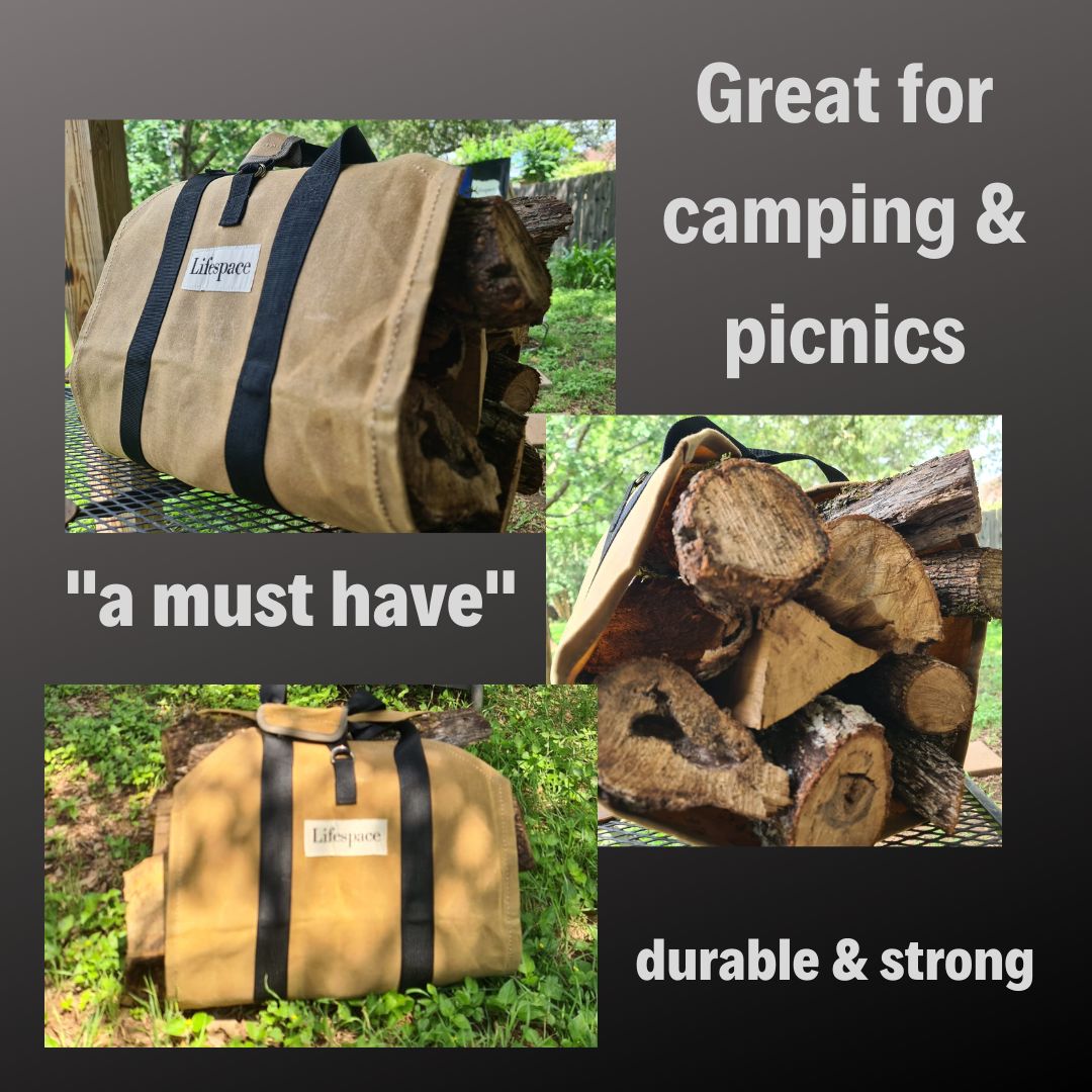 Lifespace Heavy Duty Canvas Firewood Log Carrier Bag with Handles & Strap