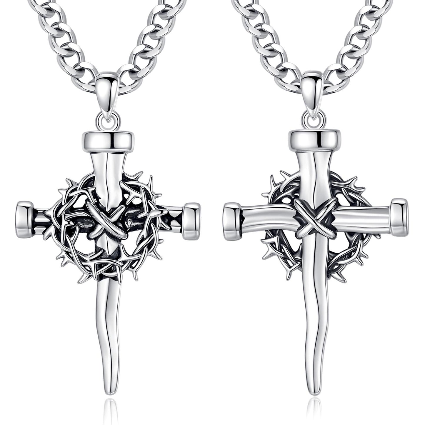 The Cross Road Silver Plated Thorn Crown Cross Pendant with Antique Finish