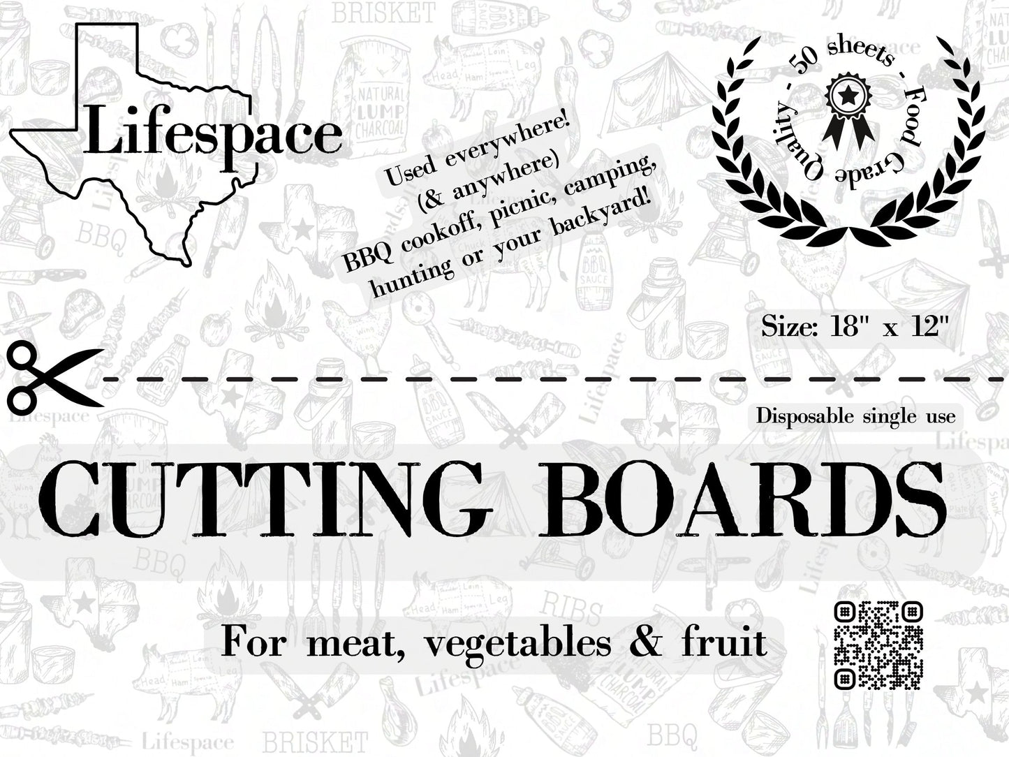 Lifespace Disposable 18" x 12" "Pig" Cutting Boards - 50x Sheets