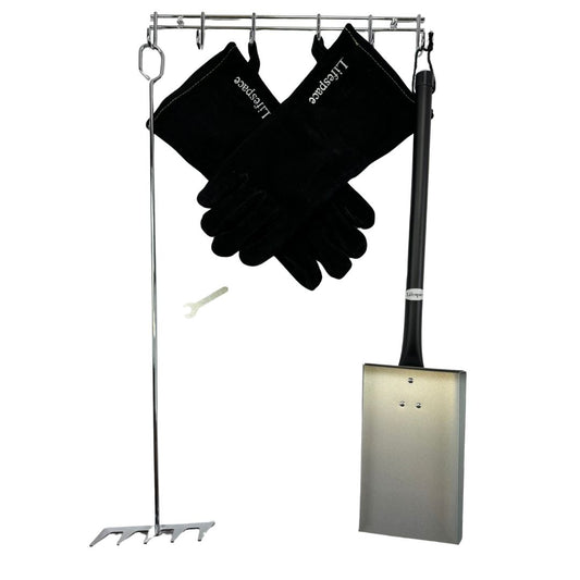 Lifespace 6-hook Utility Rack, Leather Gloves, Coal Scoop & Ember Rake Bundle Kit