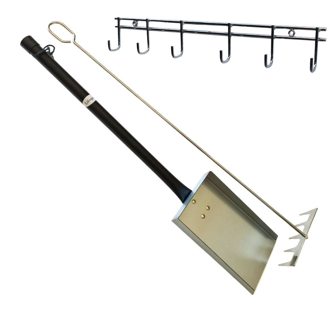 Lifespace 6-hook Utility Rack, Leather Gloves, Coal Scoop & Ember Rake Bundle Kit
