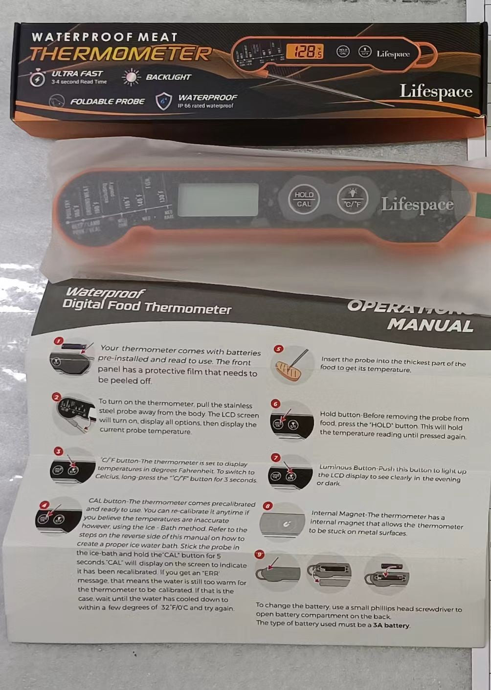 Lifespace Instant Read Waterproof Folding Meat Thermometer