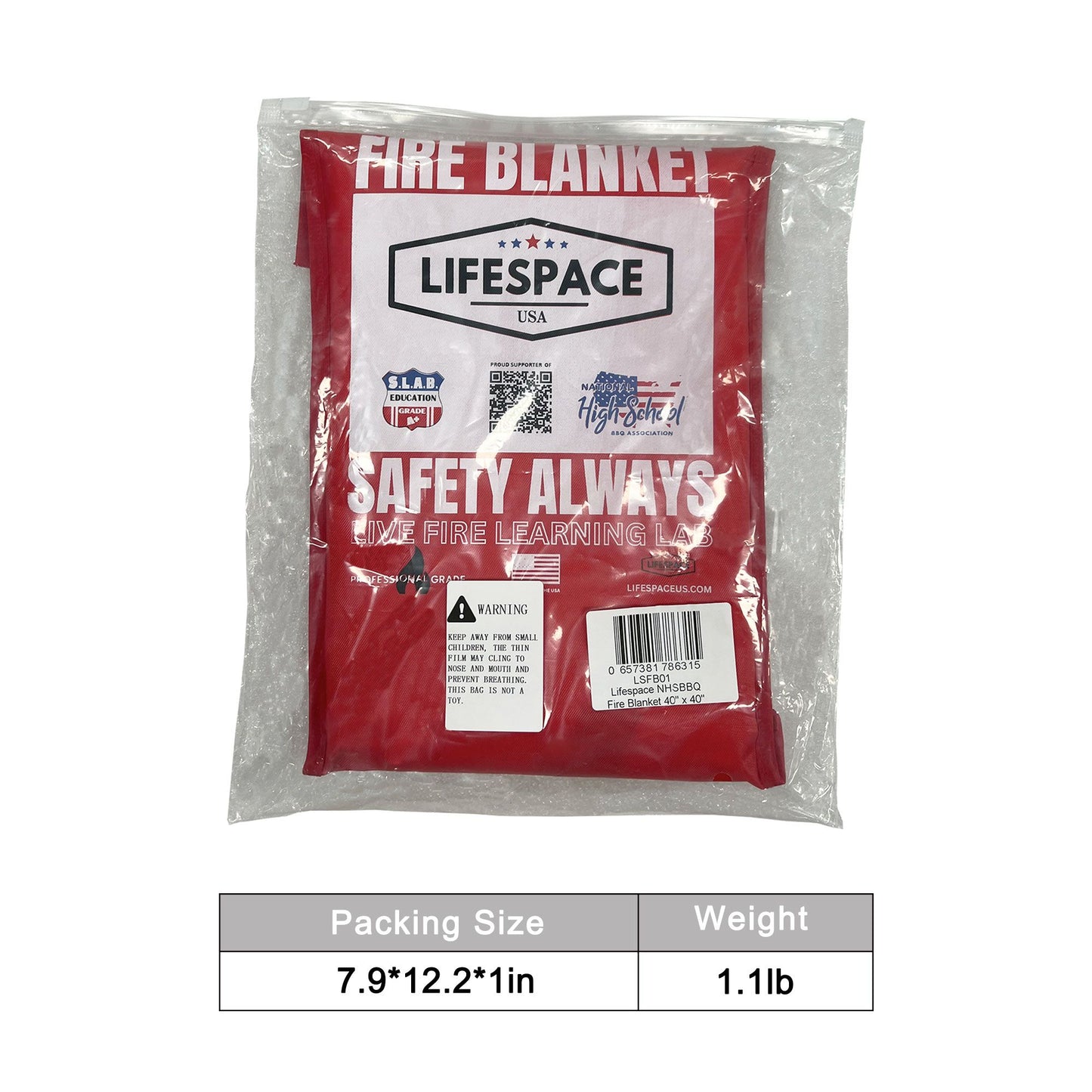 Lifespace NHSBBQ Fire Blanket 40" x 40" - Emergency Fire Suppression Blanket