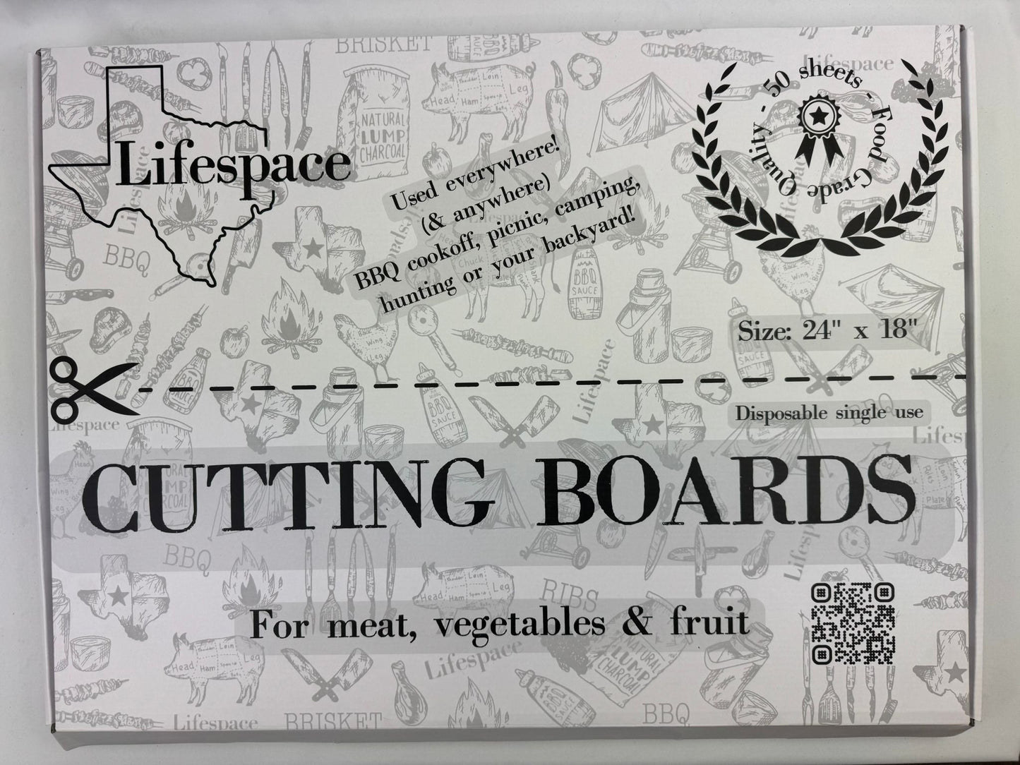 Lifespace Disposable 24" x 18" "Cow" Cutting Boards - 50x Sheets