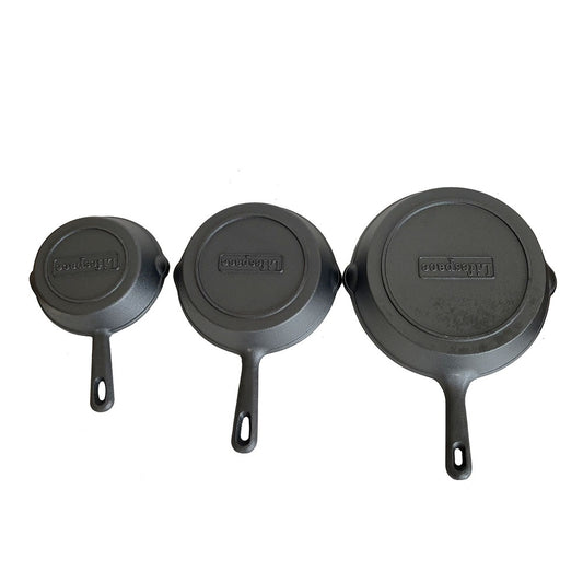 Lifespace Quality 3 Piece Matt Black Cast Iron Skillet Pan Set