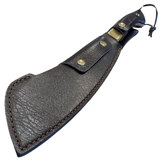 Texas Barbecue Chopping Cleaver with Grey Wood and Copper Bolster Handle with Leather Sheath