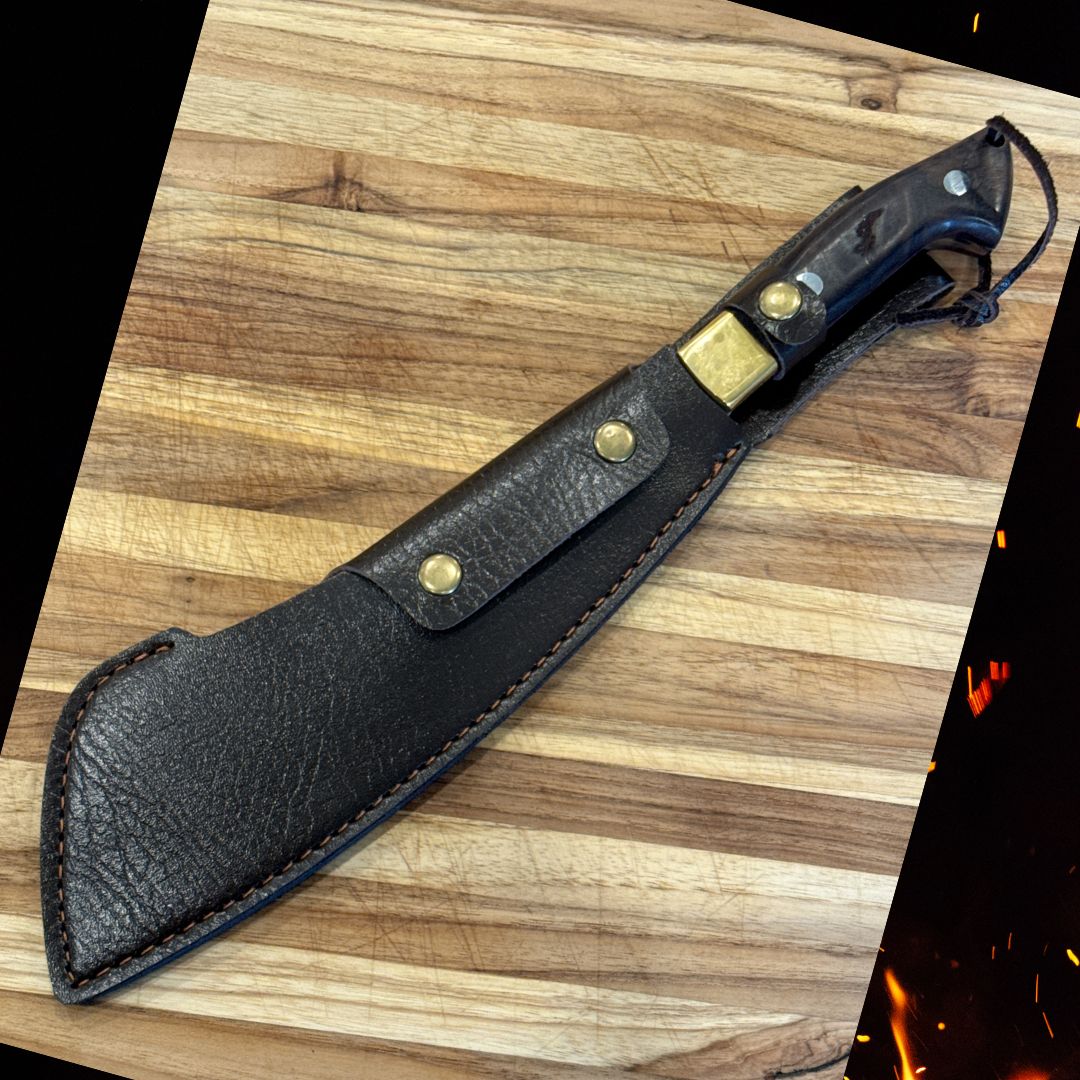 Lifespace Chopping Cleaver with Grey Wood and Copper Bolster Handle with Leather Sheath