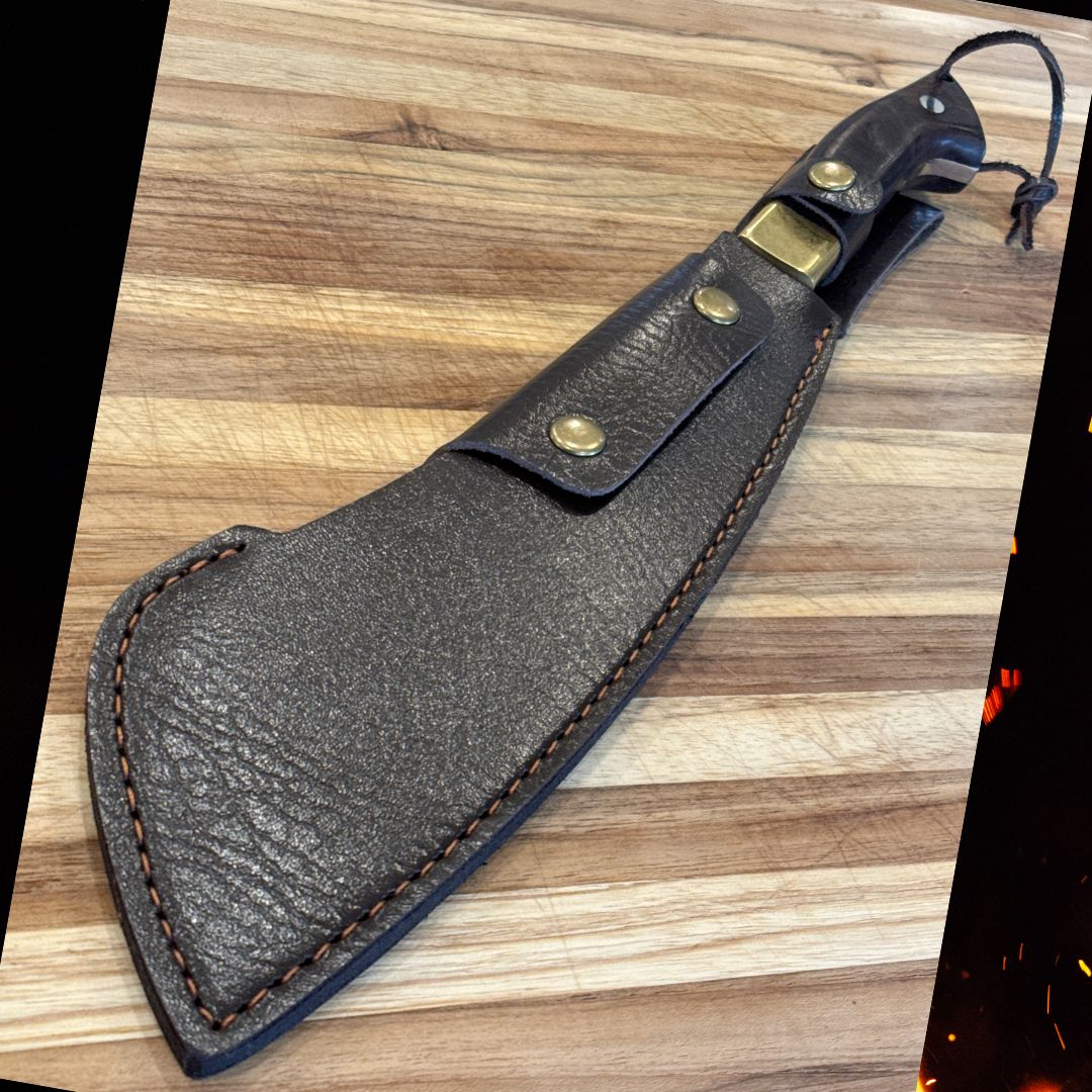 Lifespace Chopping Cleaver with Grey Wood and Copper Bolster Handle with Leather Sheath
