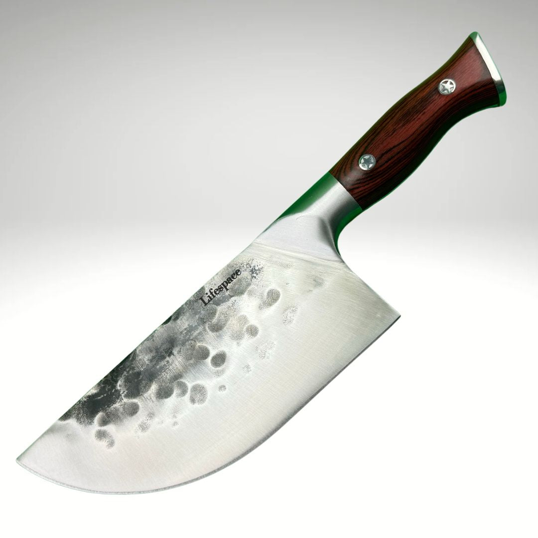 Lifespace 7.6" 'Lone Star' Curved Blade Meat Cleaver with a Pakkawood Handle