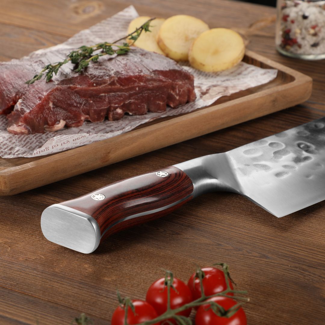 Lifespace 7.6" 'Lone Star' Curved Blade Meat Cleaver with a Pakkawood Handle