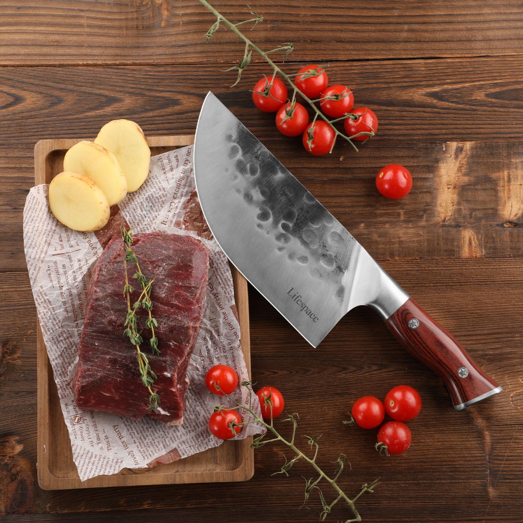 Lifespace 7.6" 'Lone Star' Curved Blade Meat Cleaver with a Pakkawood Handle