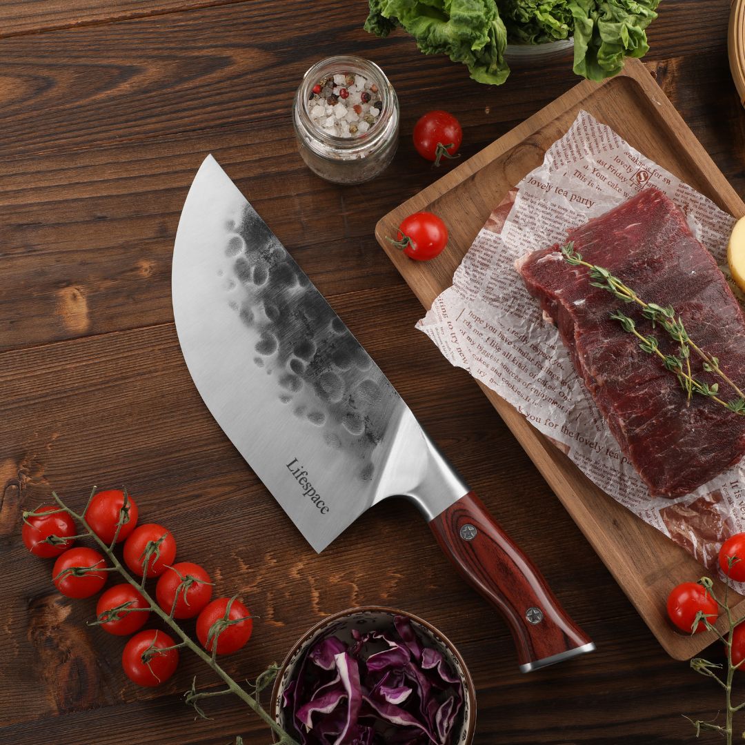 Lifespace 7.6" 'Lone Star' Curved Blade Meat Cleaver with a Pakkawood Handle