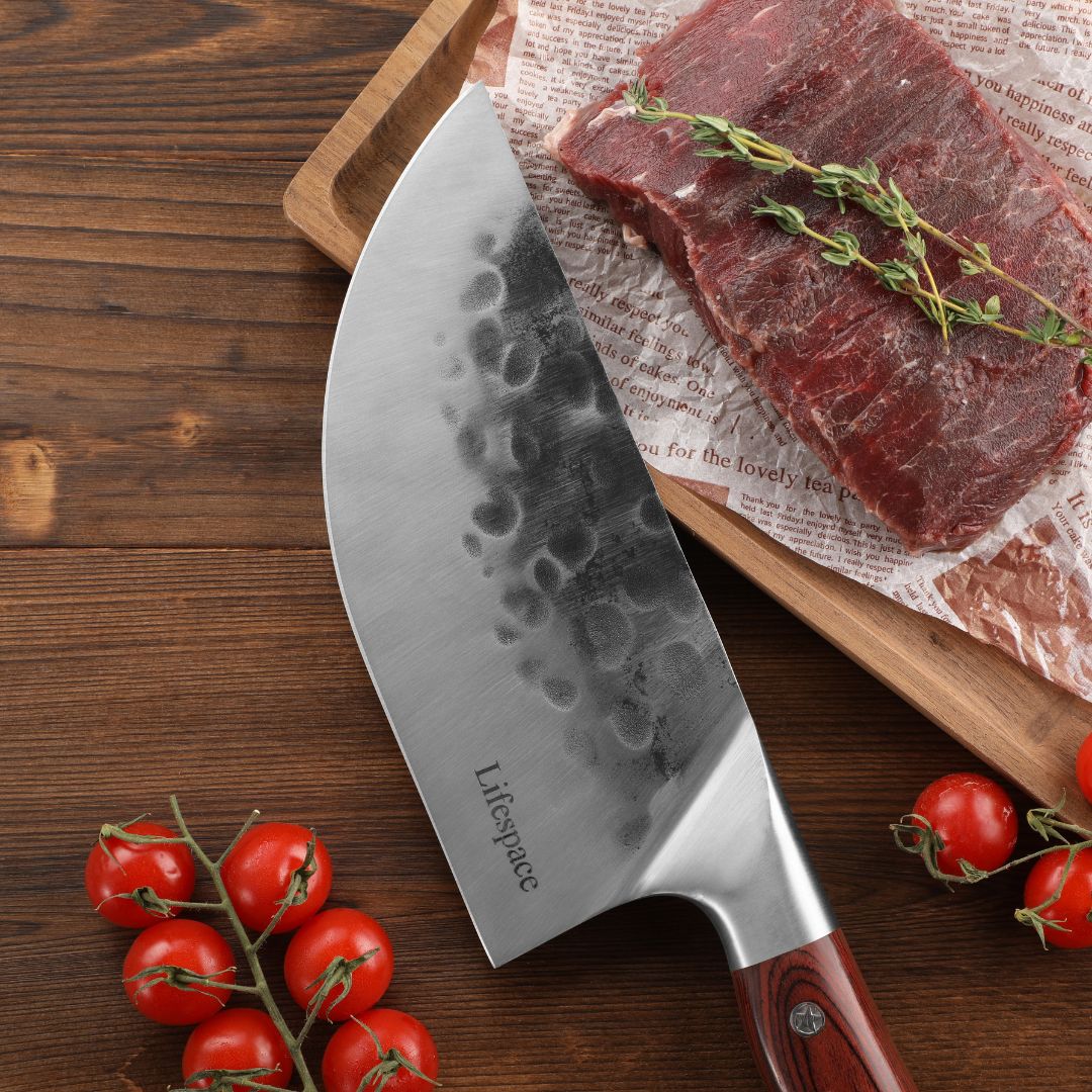 Lifespace 7.6" 'Lone Star' Curved Blade Meat Cleaver with a Pakkawood Handle
