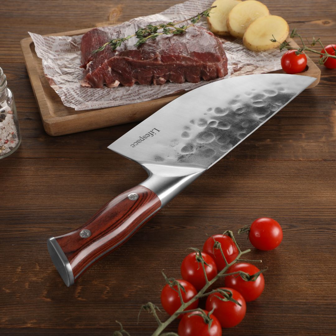 Lifespace 7.6" 'Lone Star' Curved Blade Meat Cleaver with a Pakkawood Handle