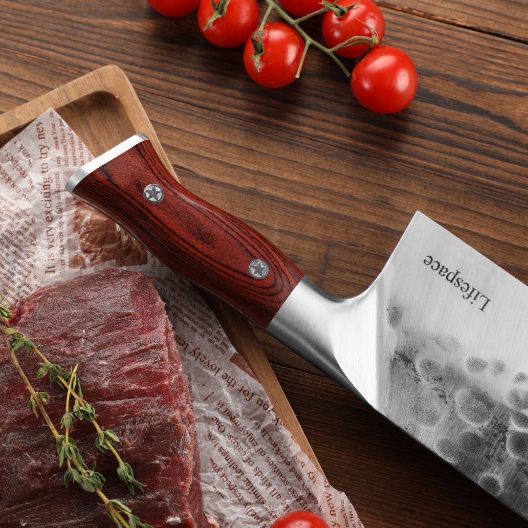 Lifespace 7.6" 'Lone Star' Curved Blade Meat Cleaver with a Pakkawood Handle