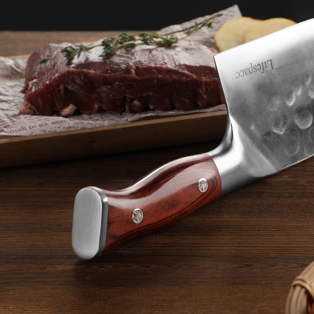 Lifespace 7.6" 'Lone Star' Curved Blade Meat Cleaver with a Pakkawood Handle