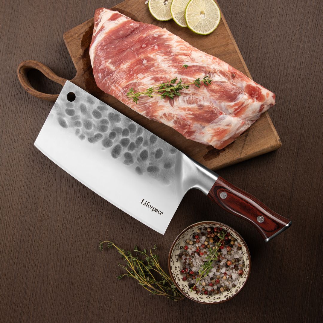 Lifespace 7.8" 'Lone Star' Square Meat Cleaver with Hole & Pakkawood Handle