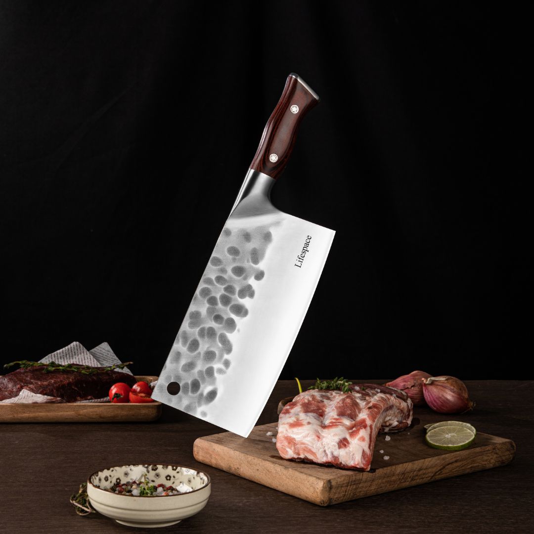 Lifespace 7.8" 'Lone Star' Square Meat Cleaver with Hole & Pakkawood Handle