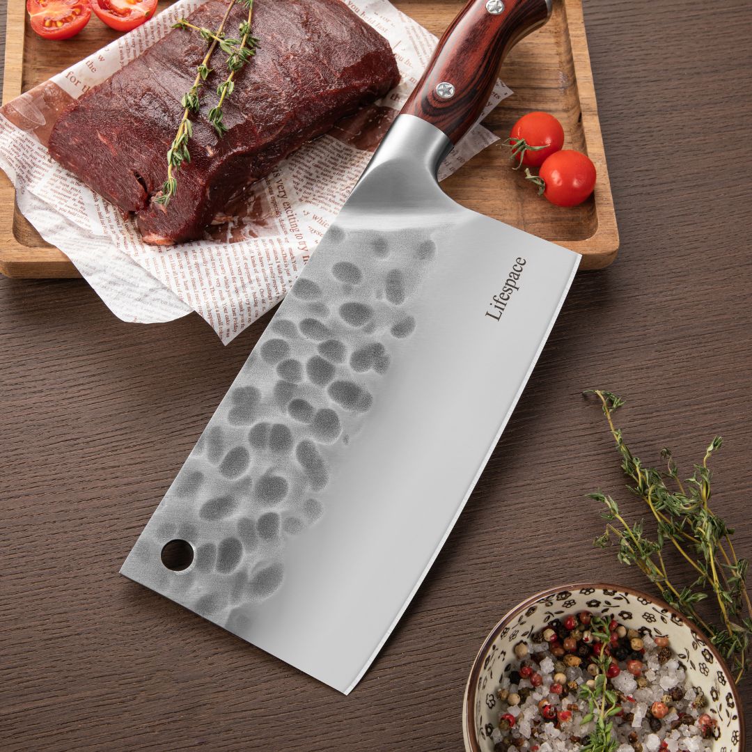 Lifespace 7.8" 'Lone Star' Square Meat Cleaver with Hole & Pakkawood Handle