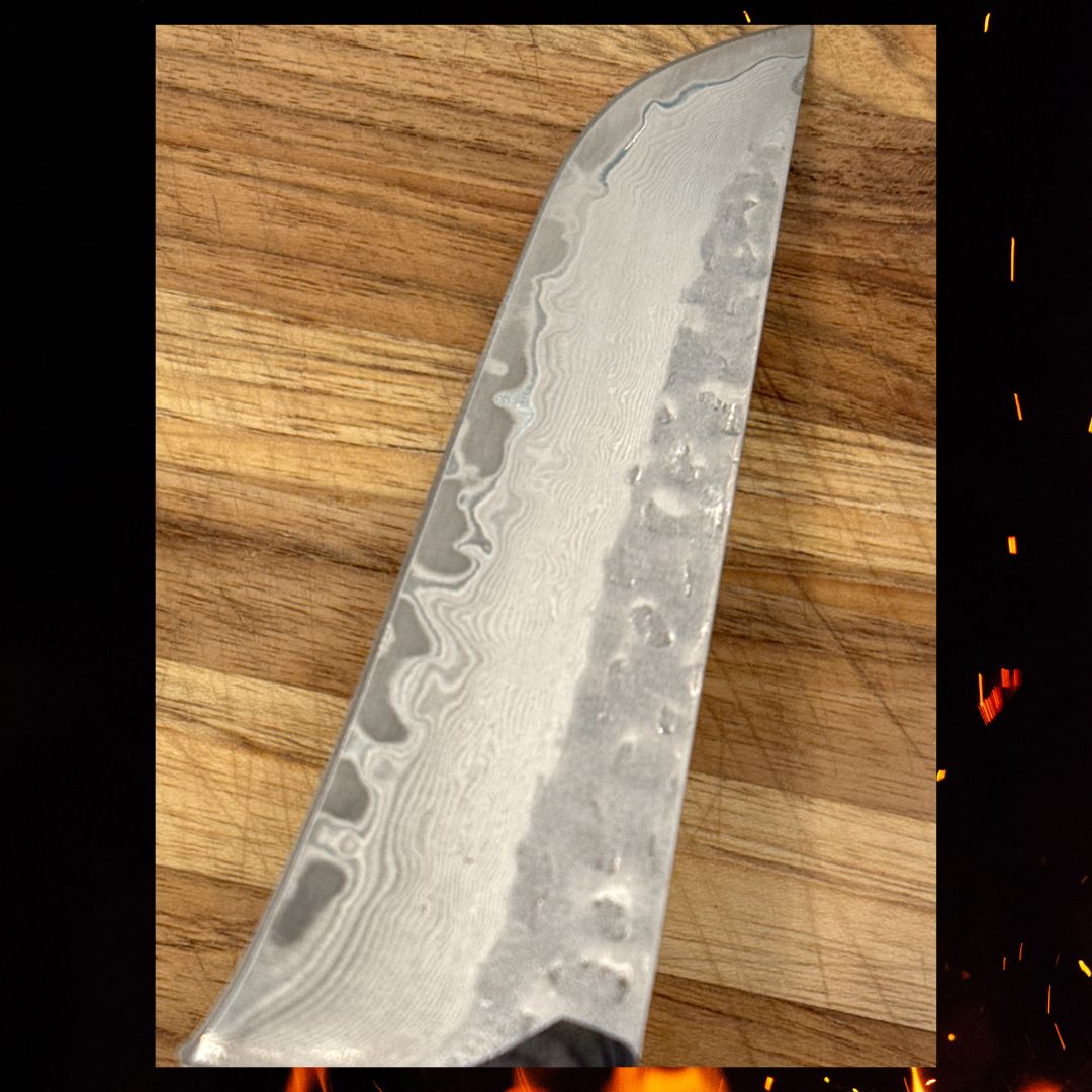 Lifespace Damascus Steel 5 Inch Utility Knife with Grey Wood Handle and Sheath