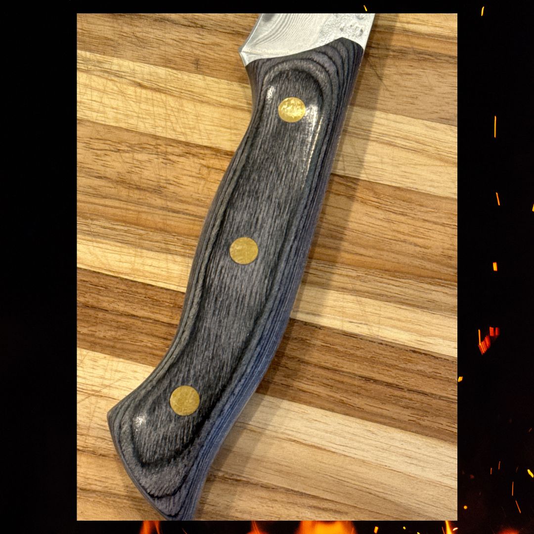 Lifespace Damascus Steel 5 Inch Utility Knife with Grey Wood Handle and Sheath