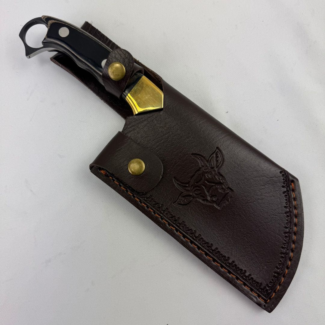 Lifespace 6" Straight Cleaver with Finger Ring, Pakka Wood Handle and Embossed Sheath