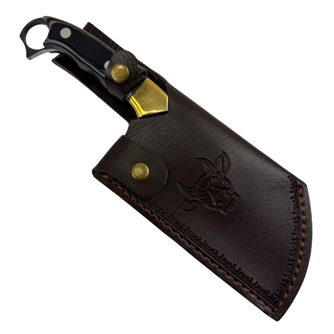 Lifespace 6" Straight Cleaver with Finger Ring, Pakka Wood Handle and Embossed Sheath