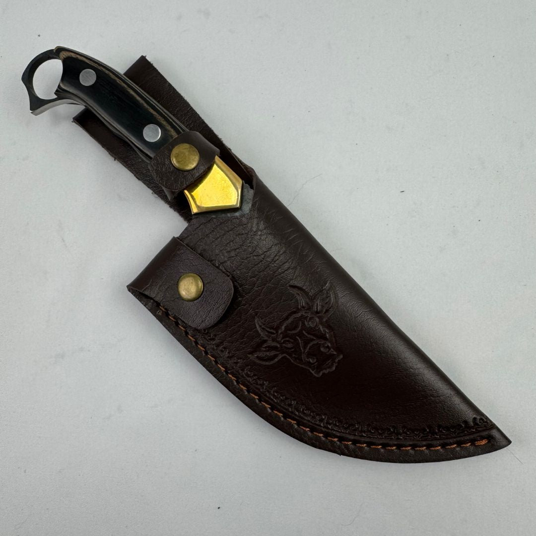 Lifespace 6" Curved Cleaver with Finger Ring, Pakka Wood Handle and Embossed Sheath