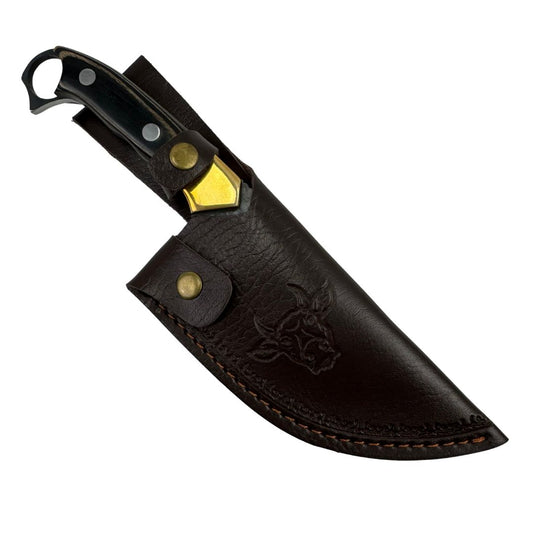 Lifespace 6" Curved Cleaver with Finger Ring, Pakka Wood Handle and Embossed Sheath