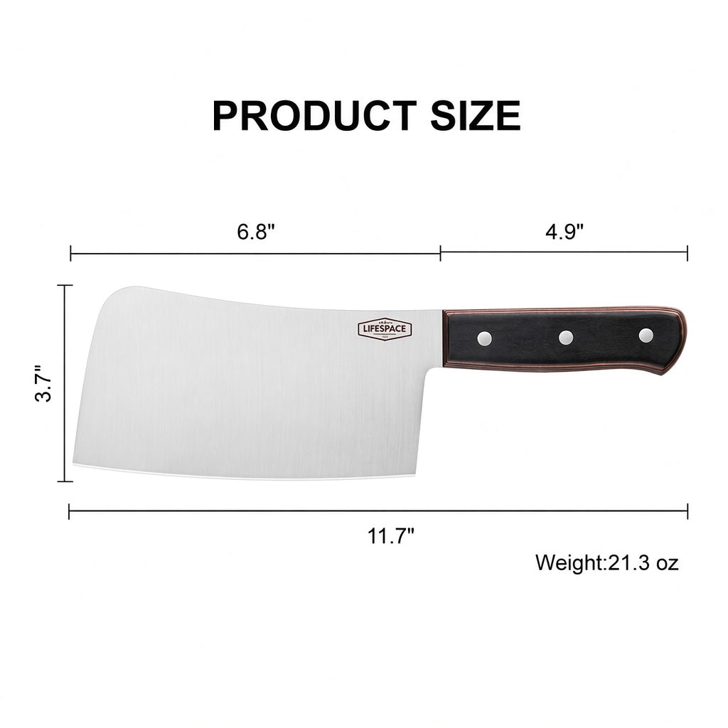 Lifespace 7" Stainless Steel Meat Chopping Cleaver with Pakkawood Handle