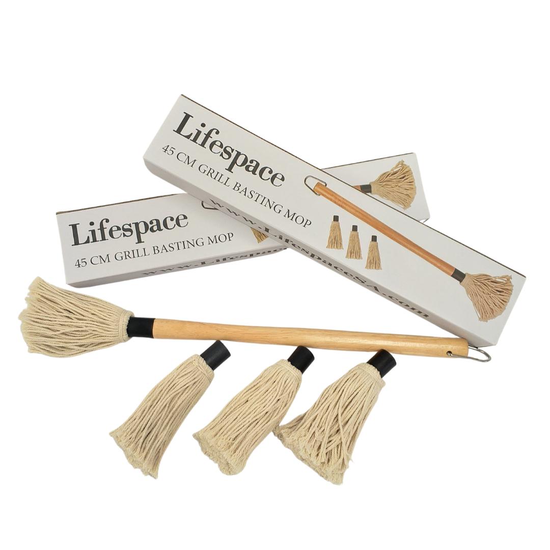 Lifespace 18" BBQ Grill Basting Mop Brush with 3 Spare Heads