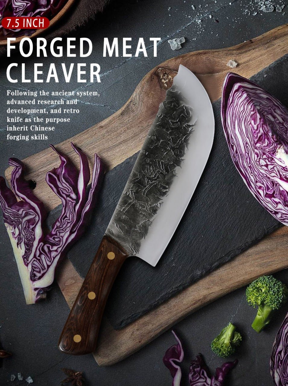 Lifespace 7.5in Hammer Forged Chef Cleaver