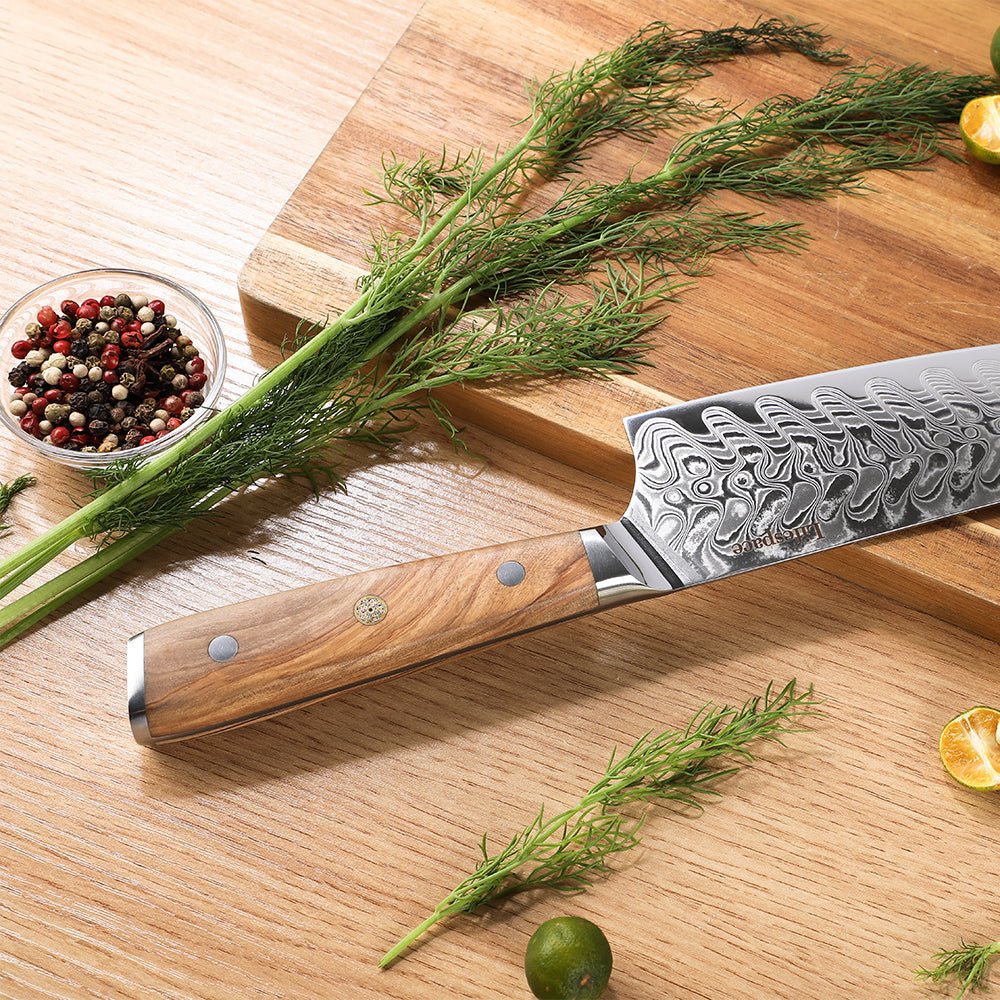 Lifespace Luxury 3pce Olive Wood Handle Full Tang Damascus Blade Chef Knife Set in a Gift Box