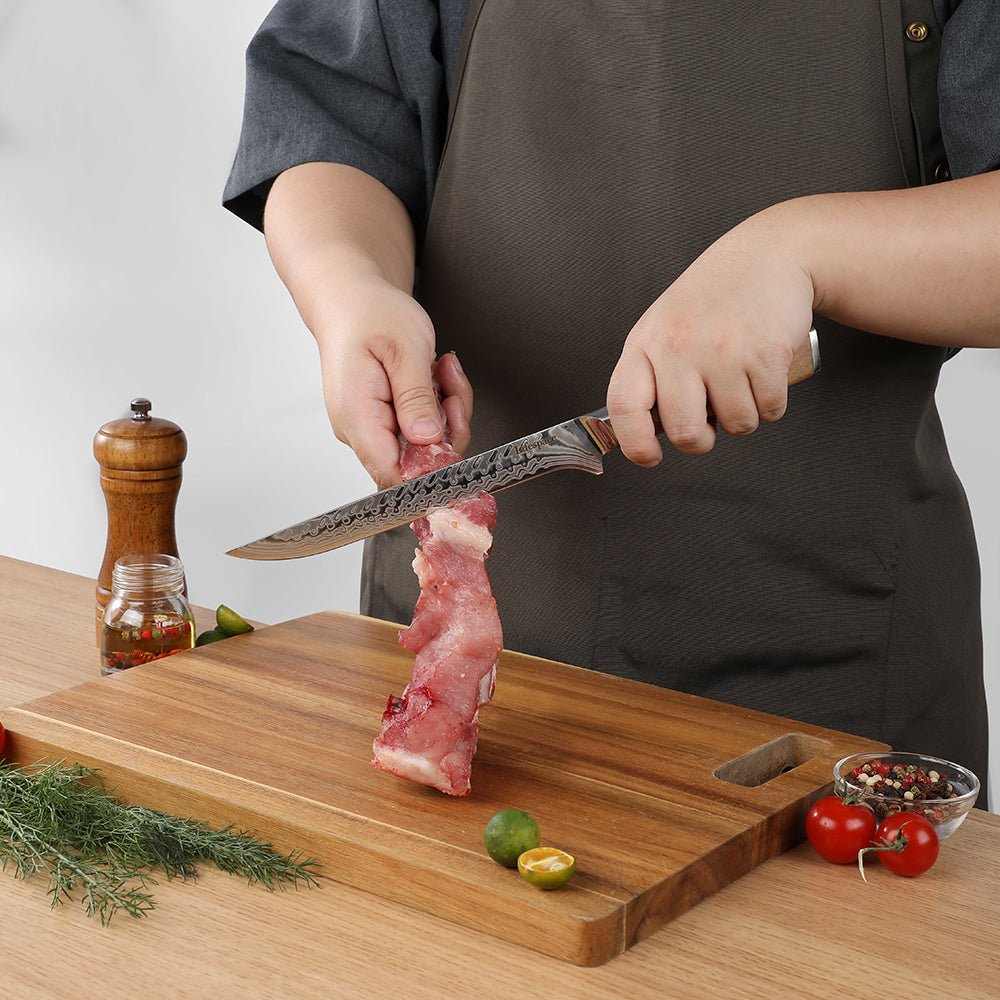 Lifespace Luxury 3pce Olive Wood Handle Full Tang Damascus Blade Chef Knife Set in a Gift Box