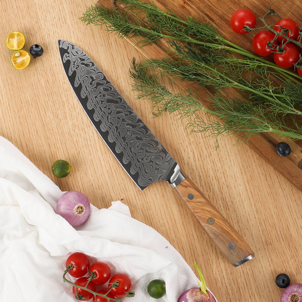 Lifespace Luxury 3pce Olive Wood Handle Full Tang Damascus Blade Chef Knife Set in a Gift Box
